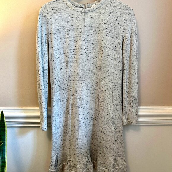 Carven Long Sleeve Sweatshirt Dress Ruffle Hem Gray Back Zip Womens Size Large - Picture 3 of 15